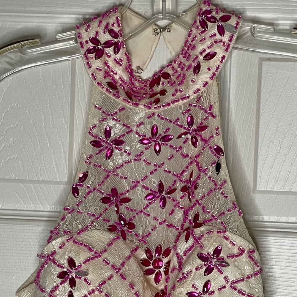 EUC! Fuchsia Jewel / Beaded Tulle 2-Piece Party Dress Short Homecoming Prom